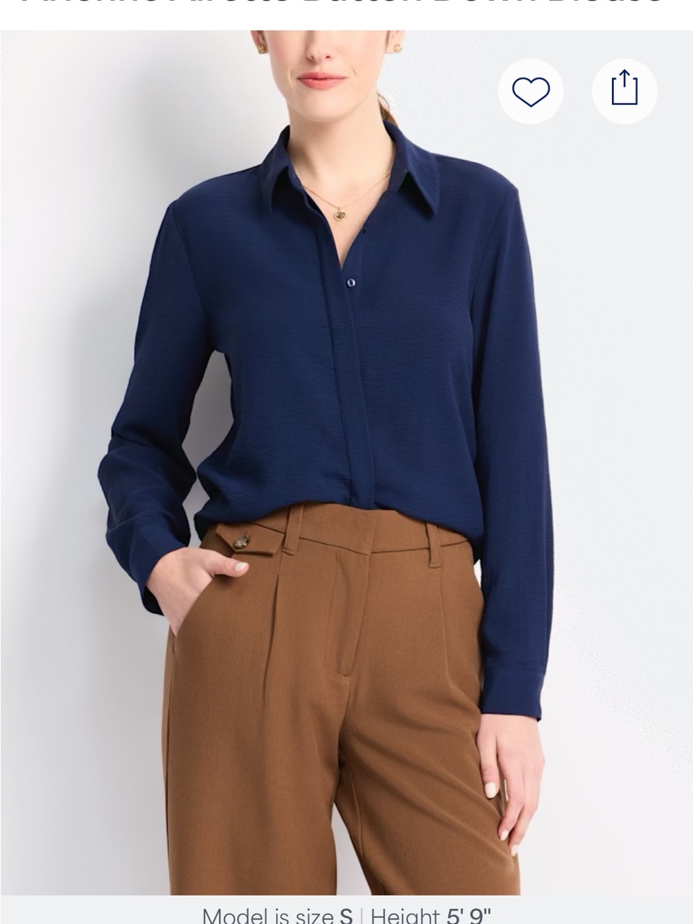 Women's Navy Long-Sleeve Button Down Shirt